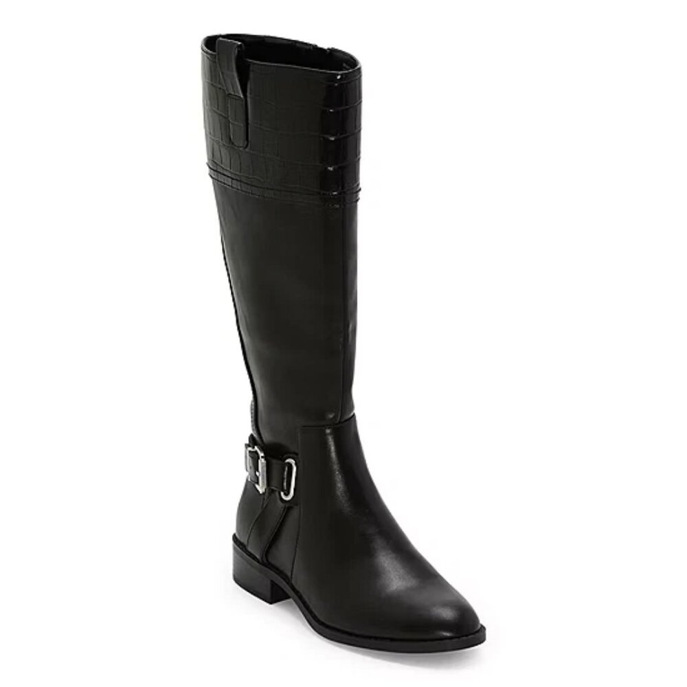 NiB St John's Bay Womens Roslyn Wide Calf Riding Boots Black Sz 8 M $95 RY1392